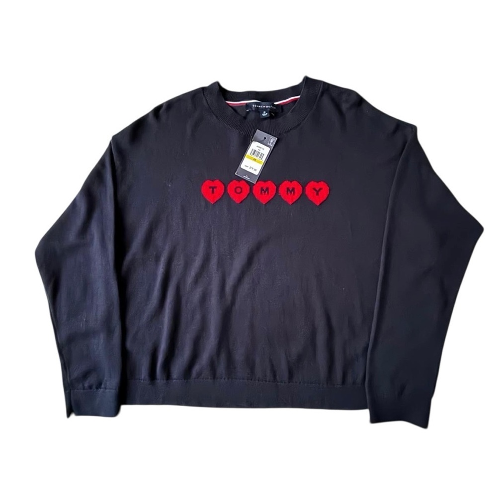Tommy Hilfiger Heart Logo Sweater Navy Red Graphic Medium NWT Cute